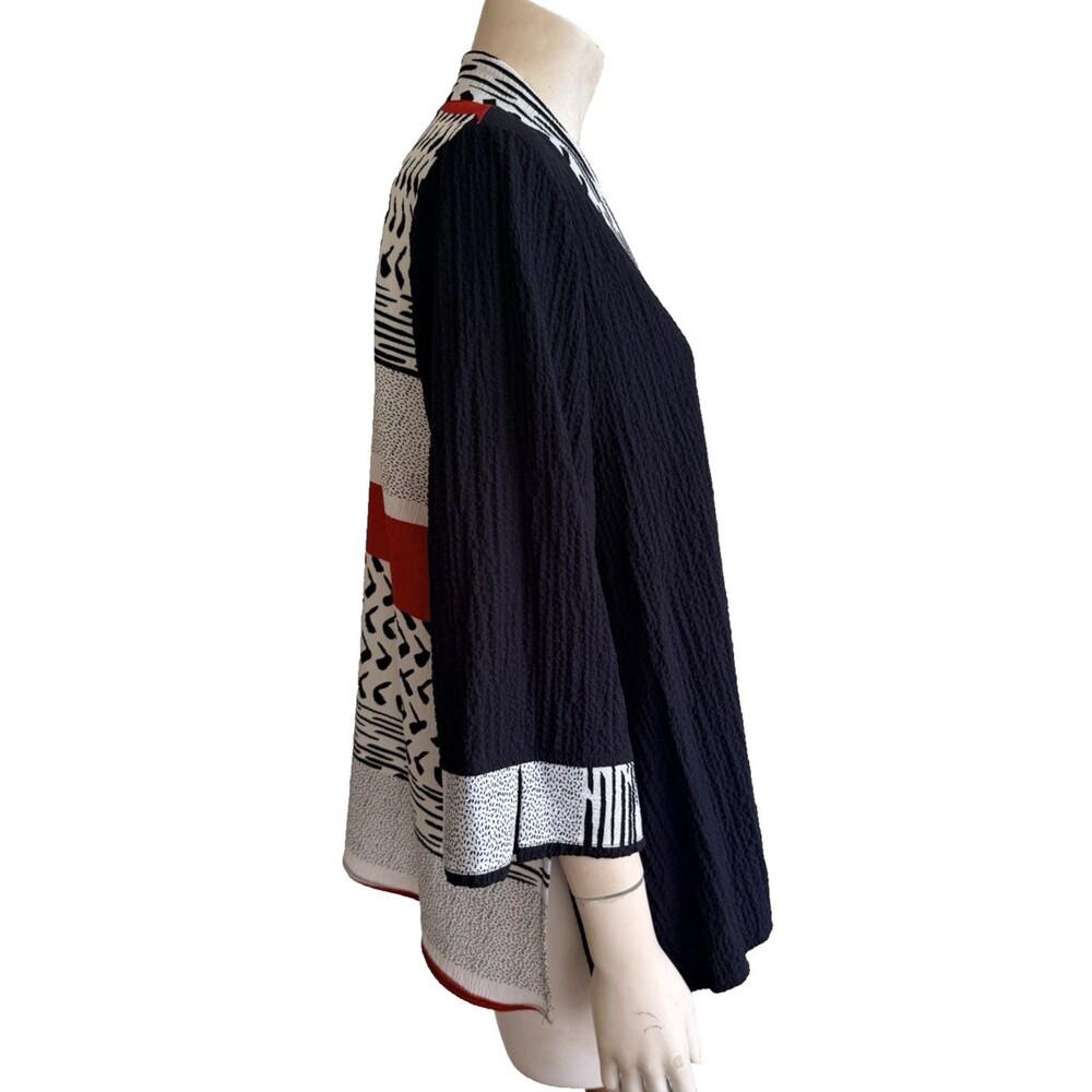 MOONLIGHT Jacket Top Black Geometric Print Asian Art to Wear 3/4 Sleeve Size M - Picture 6 of 7